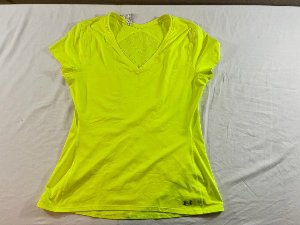 Under Armour Athletic T Shirt Light Neon Yellow. Size Women's Large. V Neck